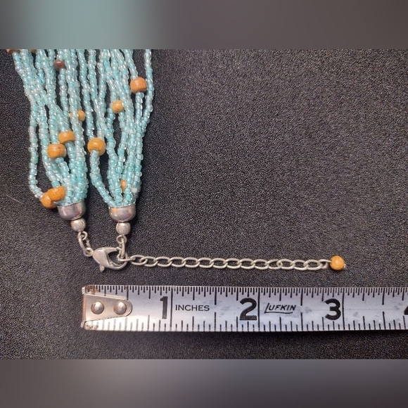 Blue Beaded Necklace With Wood Accent Beads - Picture 7 of 8
